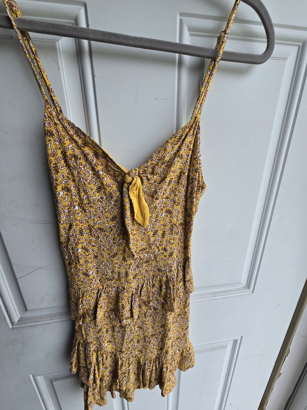 Yellow Floral Tie-Front Spaghetti Strap Tank Top